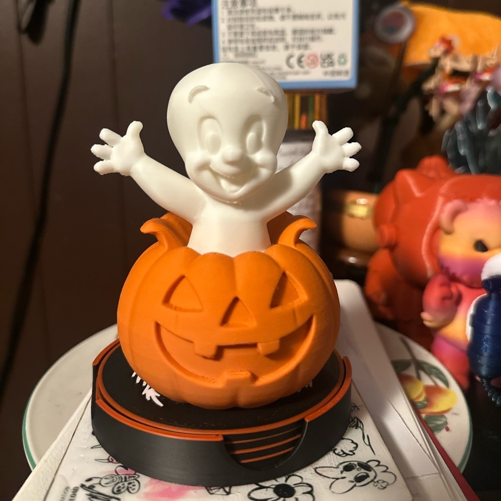 3D Printed Casper inside pumpkin
